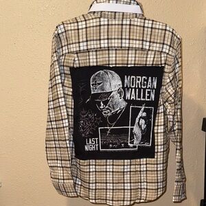 Morgan Wallen unisex Plaid flannel Shirt with Graphic Patch nwt